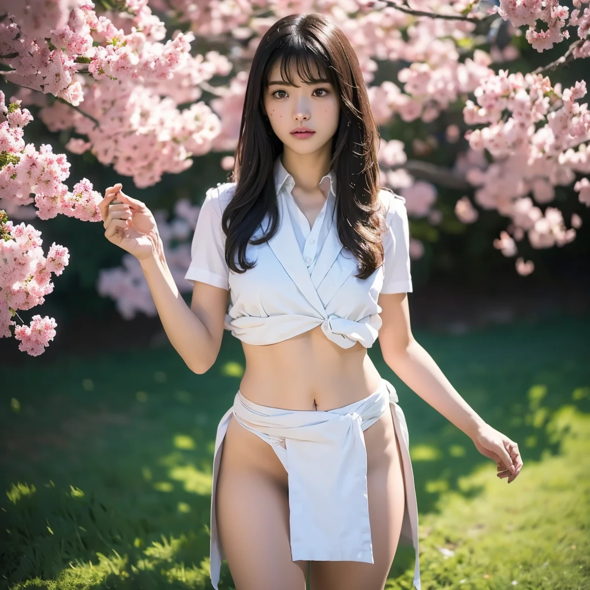 (RAW Photos:1.2), (Realistic), Beautiful detailed girl, Very detailedな目と顔, Narrow and beautiful eyes, Large file size, High resolution, Very detailed, Highest quality, [Tabletop:1.6], shape, Very detailed, The finer details, Highest quality, 8k wallpaper, Cinema Lighting, Several 15-year-old Japanese schoolgirls, 3 female students, flower々Spring plateau in full bloom, The wind is too strong&#39;T stand, In strong winds, All female students&#39; Her skirt has flipped up and her underwear is showing., In the warm plateau of spring, Very strong winds , Her shirt is open, revealing her white bra and large protruding breasts and nipples., The wind opens the front of my shirt, The S-size micro bra is visible., Her shirt is blown away by the wind,  Skirt soars in strong winds, White string panties are visible, Slender body, Young Face, G-cup big breasts, Exposed underwear, Warm spring storm scene, Spring scenery, Lots of spring trees, Female students stand up to avoid being blown away by the strong wind