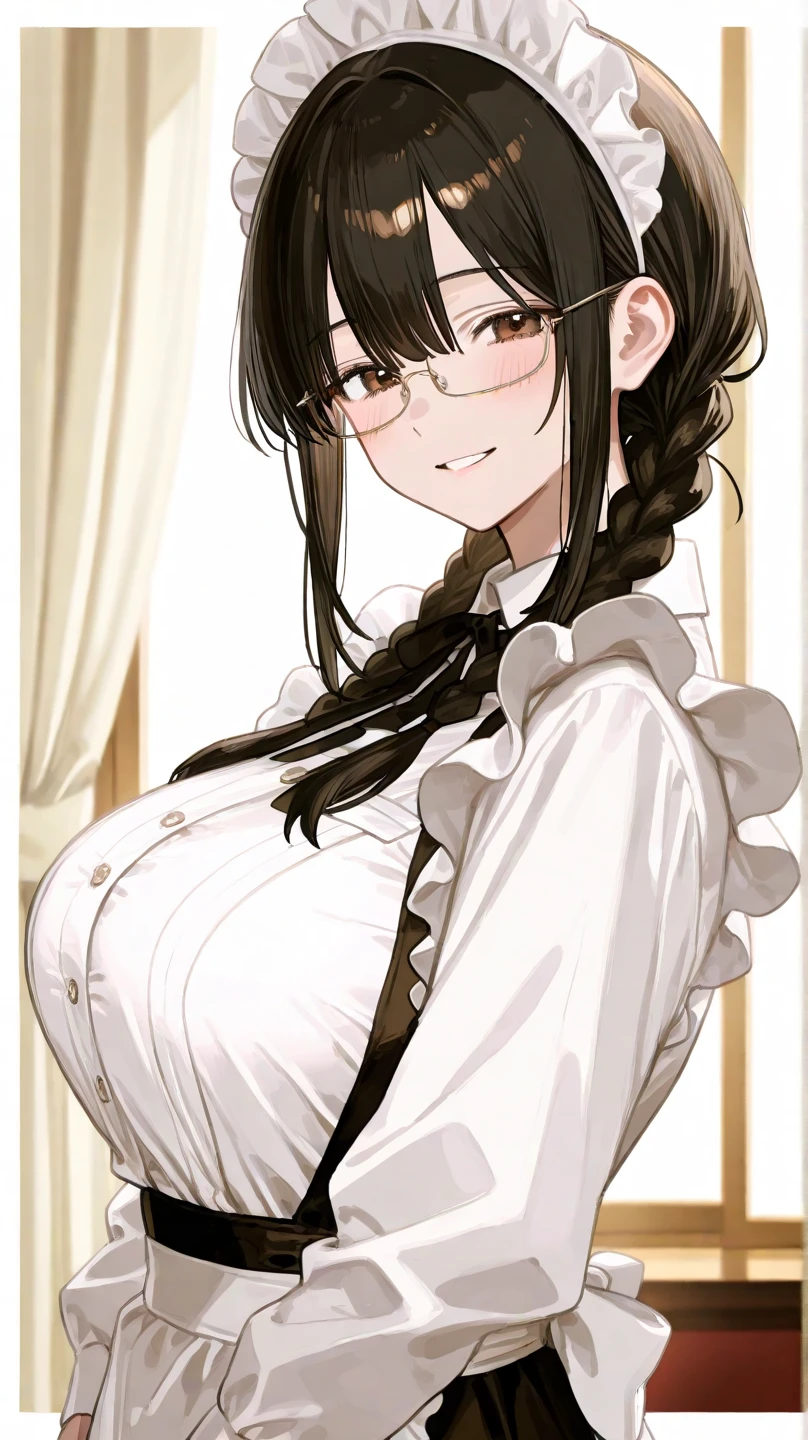 {{masterpiece}},high quality, 4K, 2D, 1 girl,{simple gray background},(attractive mature lady:1.6),milf,standing,sagging breasts,(gigantic breasts:1.5),maid,front face,{{tareme}},attractive mature lady,black hair, {from right in front of face and body},View viewers from front,{front facing shot},Wear glasses,(serious:0.1)