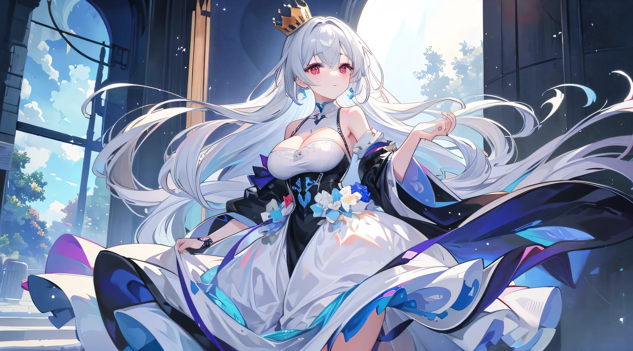 (A girl in her twenties with bear ears),Cheerfulness,(Charmed:0.2),Highest quality,masterpiece,The ultimate solution、Perfect body,Long straight silver hair,Jewel-like eyes,((See-through)China Red Chinese Clothing),(Beautiful costumes)Showing off her cleavage,Long legs,衣装がSee-throughている、Standing backwards