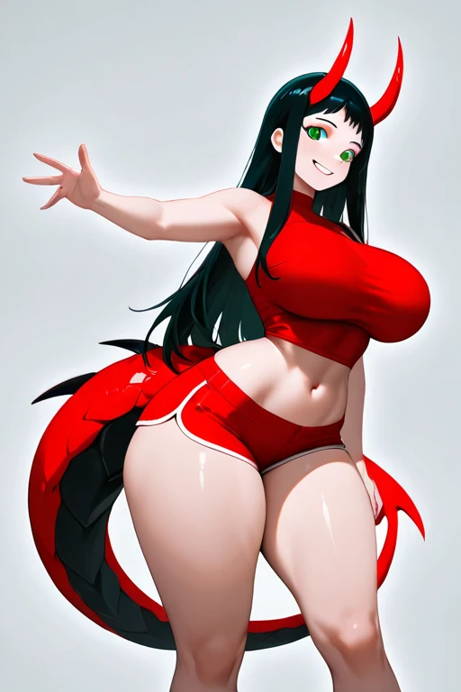 (masterpiece, best quality:1.2), extremely detailed, soft ambient lighting, sharp focus, 4K, BREAK <lora:Mawile:1>, 1girl, solo, small breasts, mawile, pokemon, monster girl, yellow skin, black skin, fangs, black hair, BREAK looking at viewer, smile, standing, arms on hips