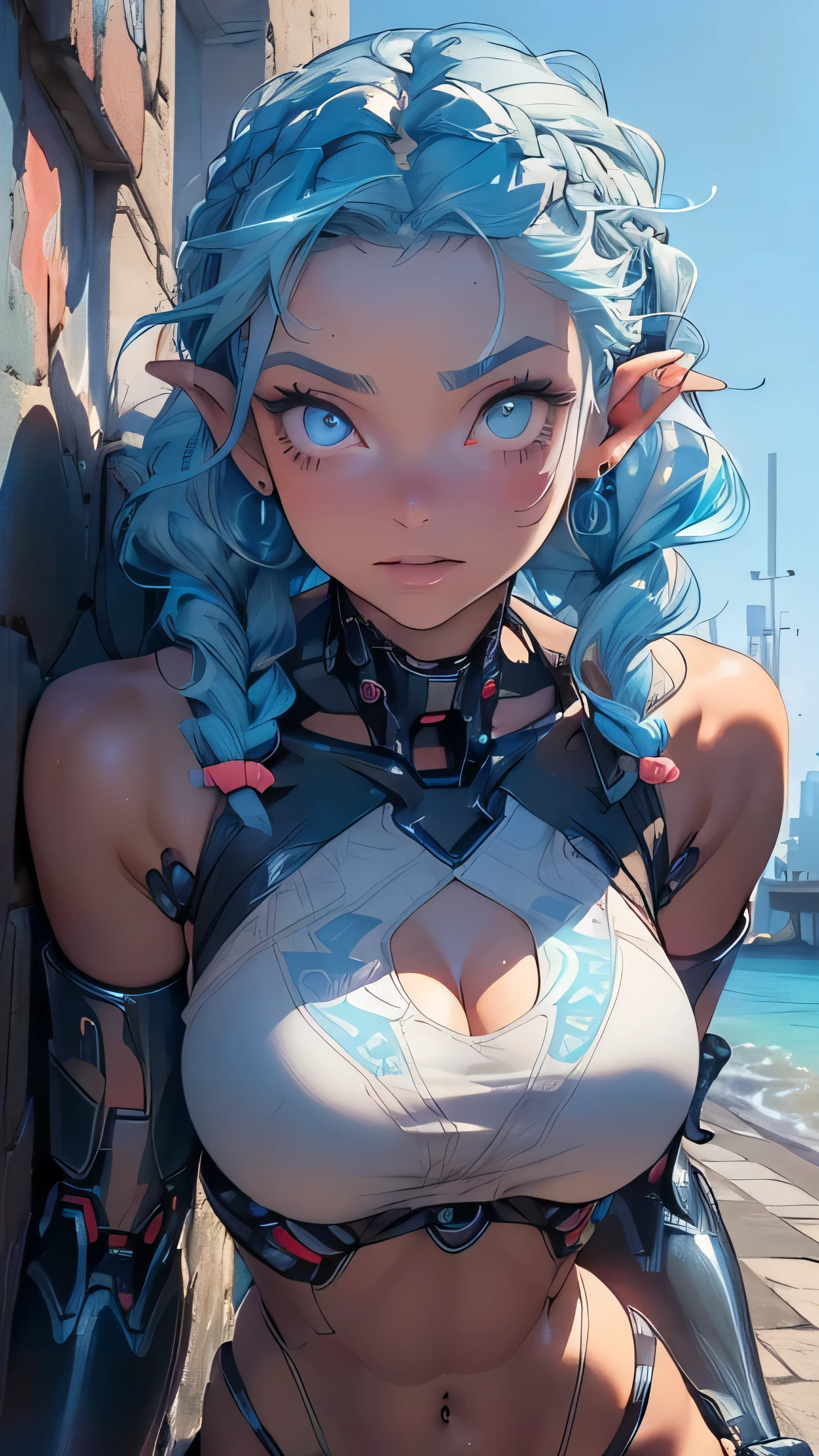 Cute elf,(((Little loliy Little body,Little))),(((6 years ime elf loli with extremelye and beautiful aqua hair)), (((elf,elf ears))),
((lesbian,Yuri)),(((flat chest))),((((aqua hair:1.35,long braid aqua,Colored inner hair,Ear breathing)))),(((yellow_Eyes:1.3))),Convoluted Eyes,beautiful detailed Eyes,symmetrical Eyes,big Eyes:1.5,(((Brown-skinned:1.4,Dark skin,Dark_skin,lustrous skin:1.5,bright skin: 1.5,skin tanned,shiny skin,very shiny skin,Shiny body,plastic glitter skin,exaggerated shiny skin,illuminated skin))),(Detailed body,(Detailed face)),
Cute,sluttish,Erotic,boldness,(((NSFW))),
((Aztec tribal queen with tribal prints and patterns theme, Mesoamerica, Mexica),barechested,show skin,(barechested体),((All nude、)),
(Dynamic Pose:1.0),embarrassed,(Centered,scale to fit the dimensions,thirds rule),
((skyporn, Sea, Clouds,)), with Dark stormy cloudeach scenery,Convoluted scenery)),
(光沢のあるbarechested),hight resolution,Sharp Focus,(ultra-detailliert,Extremely detailed),(Photorealistic artwork:1.37),(Extremely detailed CG unity 8k wallpaper),(((Vibrant colors,Vibrant themes))),(Convoluted),(masutepiece),(Best Quality),