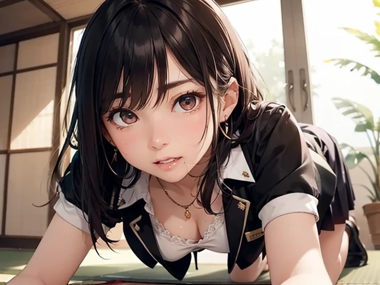 (学校のuniformの女の子と太った裸の中年男性), Licking the neck,  Tabletop: 1.3), (Maximum resolution: 1.2), (Ultra HDTV: 1.2), Cinematic Light, Ultra HDTV, (細かいeye and skin), (Detailed facial features), nffsw, 8k resolution, Sharp focus: 1.2, Perfect Style, Beautiful Face, Perfect body, Accurate, Anatomically correct, Very detailedな顔と肌の質感, 細かいeye, ダークブルーのeye, double eyelid, thin眉毛, Glitter Eyeliner: 1.2, natural cheeks, Glowing Skin, Fair skin: 1.2, Small shiny necklace and earrings, (Glossy lips: 1.4), ,Best image quality, masterpiece, 超High resolution, (Torn clothes)、Wavy Hair、Blonde Hair、Short Hair、Tatami room, (she gets on all fours),((A man grabs my hips from behind))、(uniform)、Her waist is glamorous、(深夜のTatami roomの上で四つん這いになる)、Silver Hair、Straight hair、Heavy bangs、blush、dislike、Sheet、Dramatic lighting、thin、17 years old、slouch、Stick your butt out、(Focus on the face)、Sweaty、(close ~ eye、Through clenched teeth)、A man puts his ????? inside his girlfriend、Dog Style Sex、Pleated mini skirt、Open shirt、Fold your sleeves、bracelet、Thigh whip、Anime Style、、(eyeを閉じる)、Zoom in on face、View from below、High resolution,Very detailed,Dramatic lighting,Beauty and beauty,masterpiece,highest quality,Very detailed,Variegated,Most detailed information、shining eye、fine eye、Perfect Face、Mysterious、anger、Drooling、Through clenched teeth、Her skirt is flipped up and her butt is exposed.、Vaginal intercourse、eyeを閉じる、