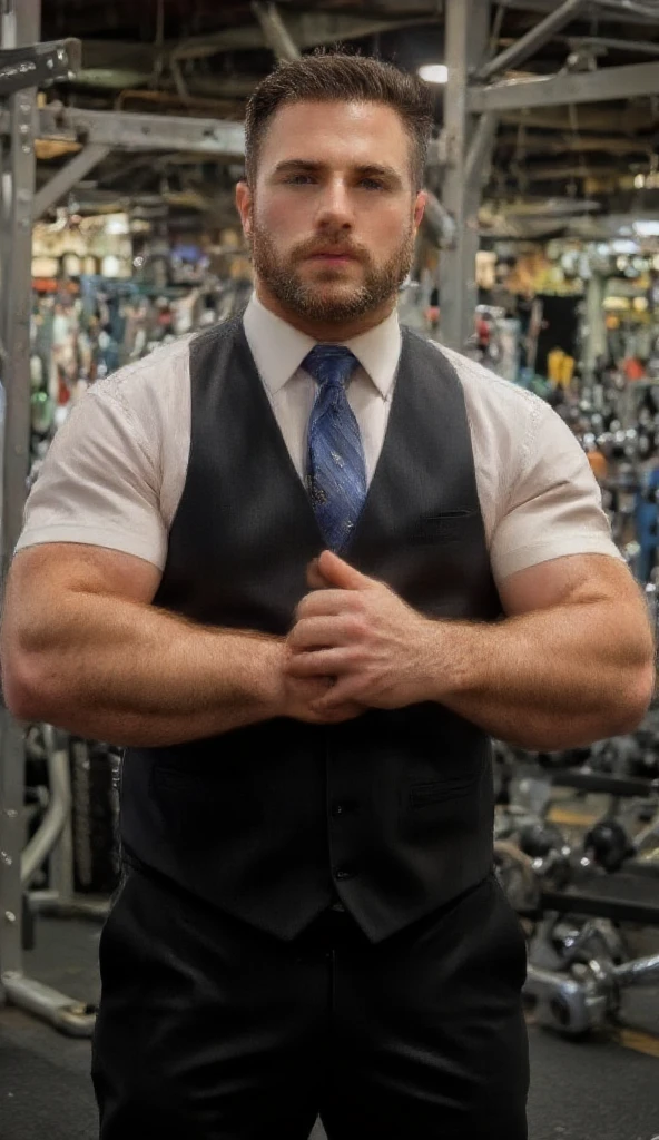 A young man working in an office cubicle turning into a weight machine as he becomes a muscular sweating dumb bodybuilder jock bro working out on it with hyper massive muscles and a swelling bulge in the crotch while his suit and tie transitions to workout gear. Induction buzz cut. Hyper muscle. Massive crotch bulge. Giant biceps. Giant triceps. Giant traps. Broad shoulders. Giant pecs. Strong abs. IQ drain. Dumber jock bro. Bodybuilder. Brainwashing.