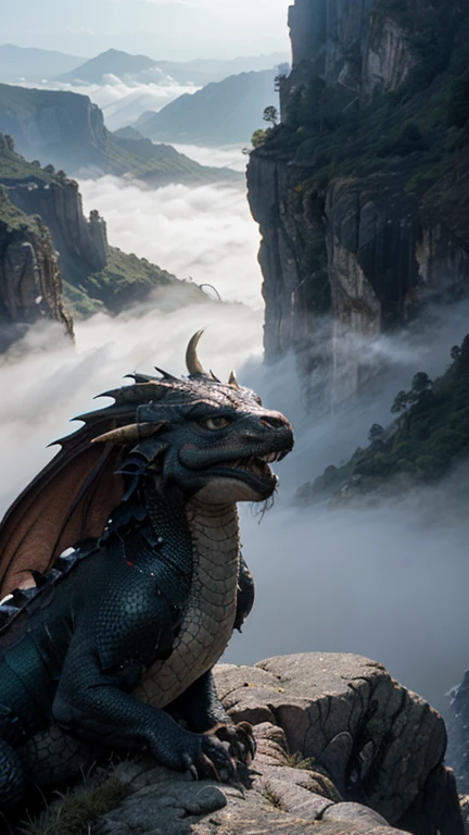 cinematic film still of Film Grain style Chiaroscuro Lighting style In medieval times, close up shot of massive Dragon' face by the waterfall, black shiny dragon, behind 1girl,outdoors,sky,scenery,1other,black theme,fantasy,dragon,riding , cinematic, film, movie still, movie style, film style, fantasy drama, epic drama, dramatic light, dramatic shadow, fictional, Age of Wonders, Age of Empires, warriors, Medieval style, middle ages, dungeons and dragons style, contrast, color, different people, different, unique, kingdoms and castles style, friendly, tame, detailed, perfection, detailed face, detailed body, detailed hands, detailed eyes, sharp, Game of Thrones style, shallow depth of field, vignette, highly detailed, high budget, bokeh, cinemascope, moody, epic, gorgeous, film grain, grainy