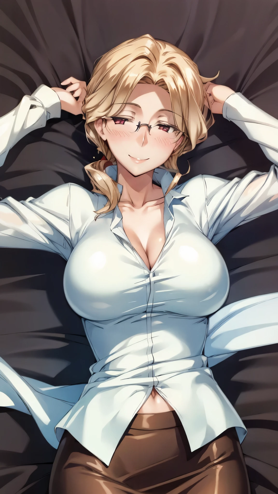 NSFW. A MILF、Sex with a man、vaginale , Sweat, Lying in bed、lying back on、Silly,(Vulgarity), cum shots、pubick hair、Big breasts、
Glasses、Blonde、Braid、ghost、ゾンビ
She is on all fours, seen from behind,.