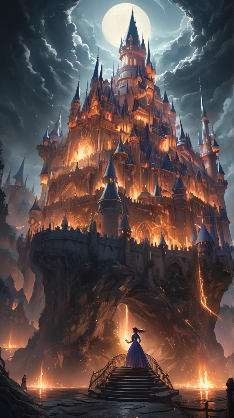 A skull in the landscape of a cemetery with castle anime the night of darkness --auto --s2