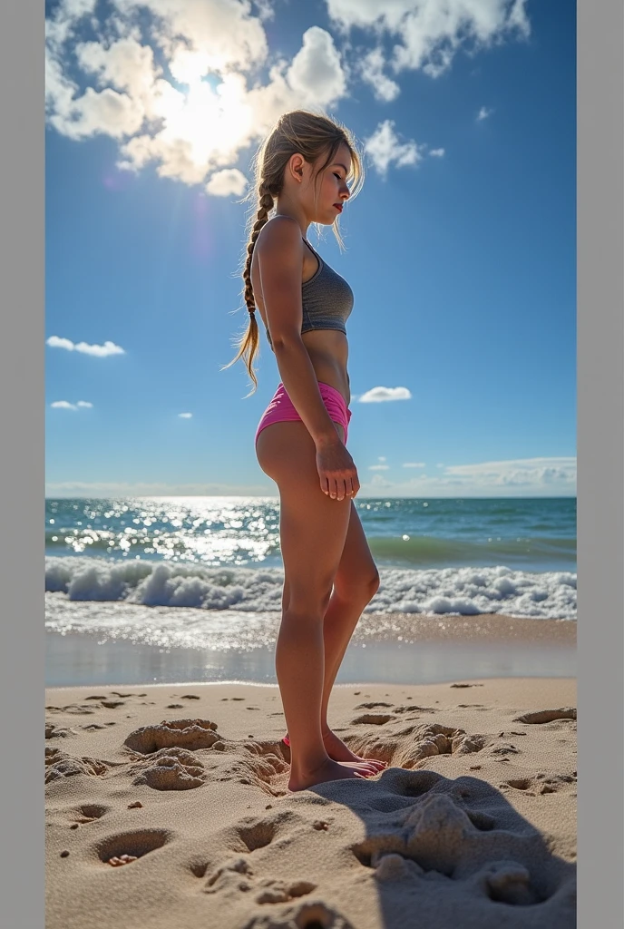 a close-up of a person in a white chiffon bikini with a hemline, grosso, grande saque, shorts de saque, Modelo de fitness, espesso thigs, grupo, Concentre-se nas costas, curvy accentuated booty, 🐎🍑, traseiro tonificado, espesso, corpo forte, Coxas!!!!!!, beautiful espesso female, view from behind, espesso body