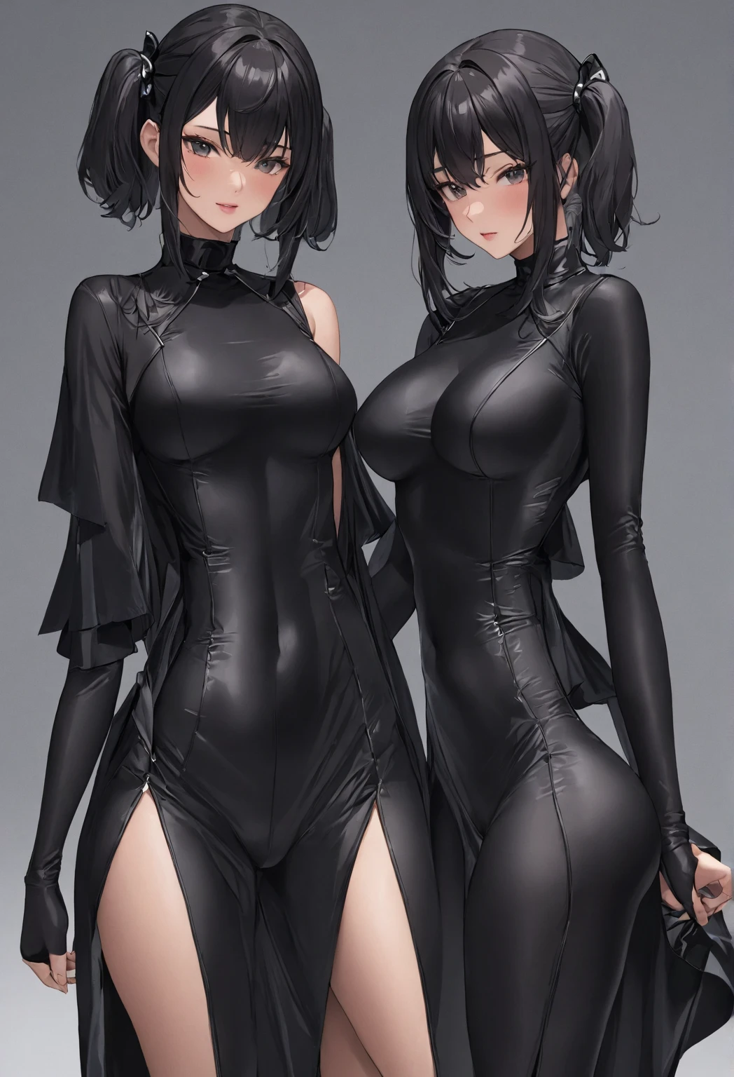 black-haired man in a black suit,full body figure,3 views,Facial expression difference,