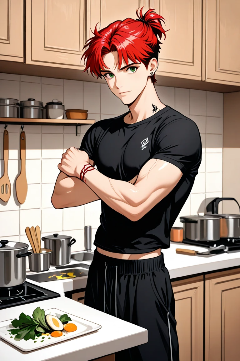 1 man, red hair, shirtless, masterpiece, best quality