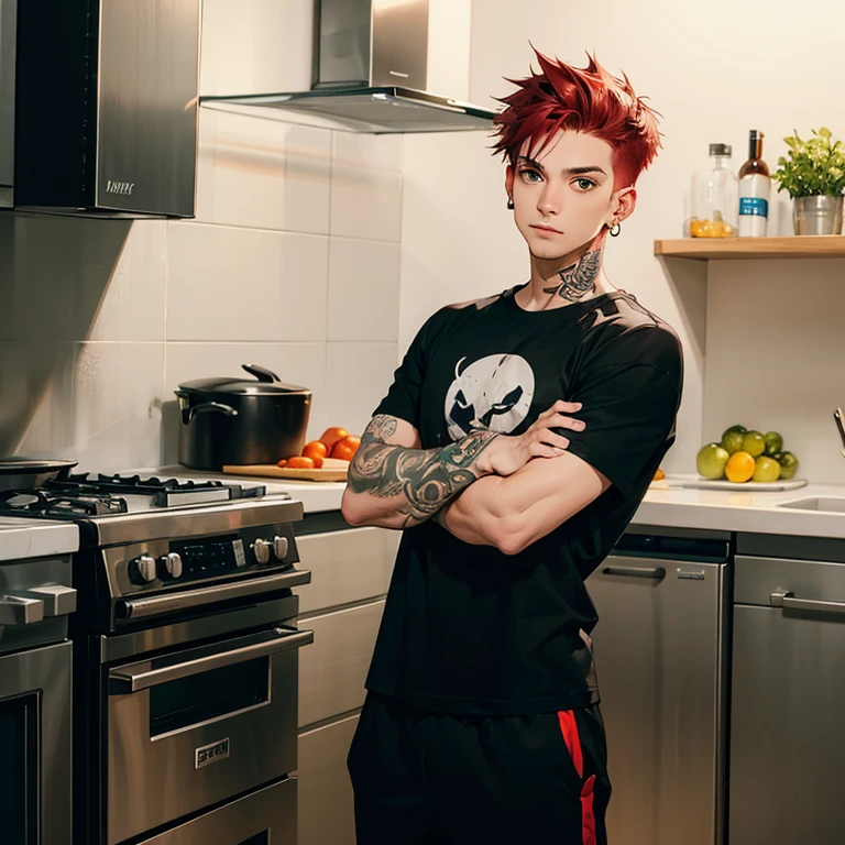 Un homme fait l'amour à une femme dans la cuisine. Dans un style cyberpunk anarchiste