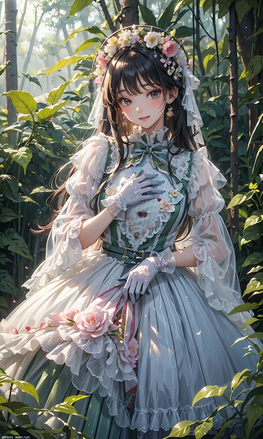 （（best qualtiy））， （（tmasterpiece））， （detail：1.4）， Beautiful cyberpunk female images，hdr（HighDynamicRange），Ray traching，NVIDIA RTX，Hyper-Resolution，illusory 5，sub surface scattering，PBR textures，post-proces，Anisotropy Filtering，depth of fields，maximum definition and sharpness，Many-Layer Textures，Albedo e mapas Speculares，Surface coloring，Mitsu-Accurate simulation of material interactions，perfectly proportioned，rendering by octane，Two-colored light，largeaperture，Low ISO，White balance，Rule three points、8K raw data、Beautiful bright blue pupils，off-the-shoulder clothes，Fine pupils，Delicate face and eyes，long eyelasher，Blushlush，Delicate and fluffy hair，pink lip，Pure，Cute face，Sweet girl，Artistic sense，Casual wear，Advancedsense，butterflys，Cherry blossom petal，Beautiful hair accessories，Long hair and waist，Hair fluttering in the wind，wedding gown，curlies