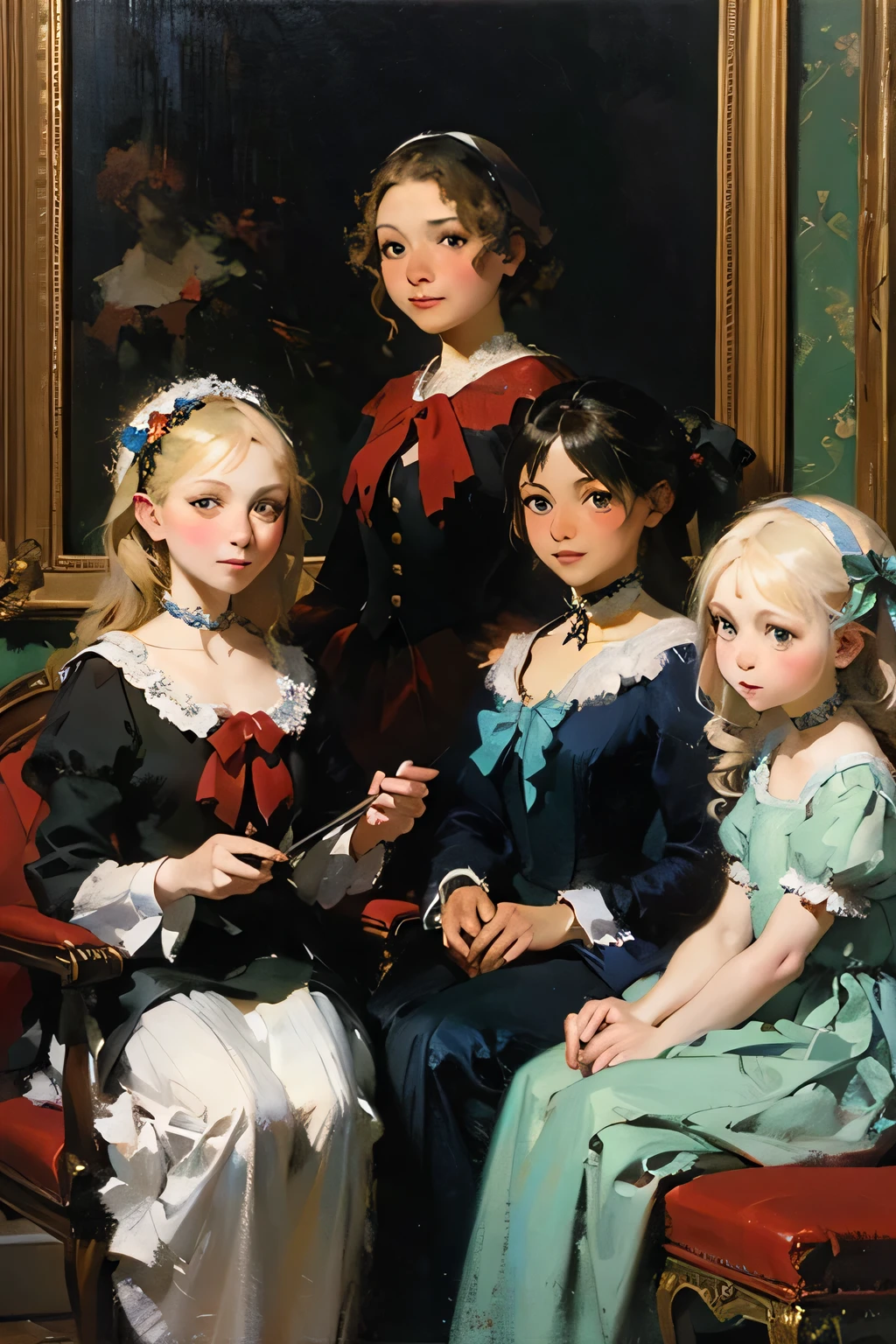 cwc, (color circle:1.20), multiple girls, 5girls, (oil painting), post-Impressionist, degas style,