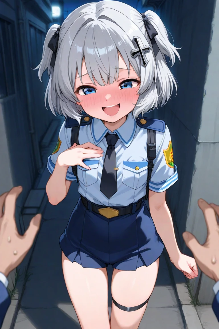 Top image quality、masterpiece、detaileds、Slums、deep in the night、Dim Street Lights、Dirty back alley、littered with garbage、Defects are clustered、policewoman、Curly hair、white hair、Cute、maikurobikini、See-through police shirt、Tight black leather mini skirt、high-heels、((Rape、gang-rape、d on the ground by men in the crowd)) Portrait、Wearing sweat、(opened breast), agony、contempt, muscle, large boob,lotion, ((Tears flow, Crying in frustration)),Hollow eyes、Lusting、hard breathing、 ((Sex Expressions、 Overflowing from the genitals,、ssex、))、shivering、anguish、mournful smile、Shyy-eyed: 1.5)、(Someone else's hand grabbed the girl's panties), (Girl is being held by an: 0.3),1girl in, 1boy, (Old Man, Obese elderly、Unsupervised:1.1), (a couple, hetero:1.3),Cuffed