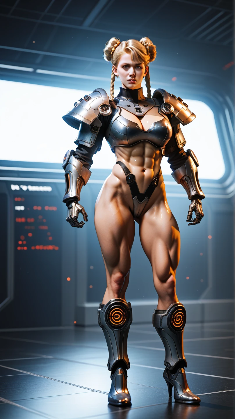 ((best quality)), ((masterpiece)), (detailed), perfect face, playful 20 year old woman, muscular and athletic body. Sensual pose. Inside a spaceship, wearing highly detailed futuristic skimpy mass effect armor