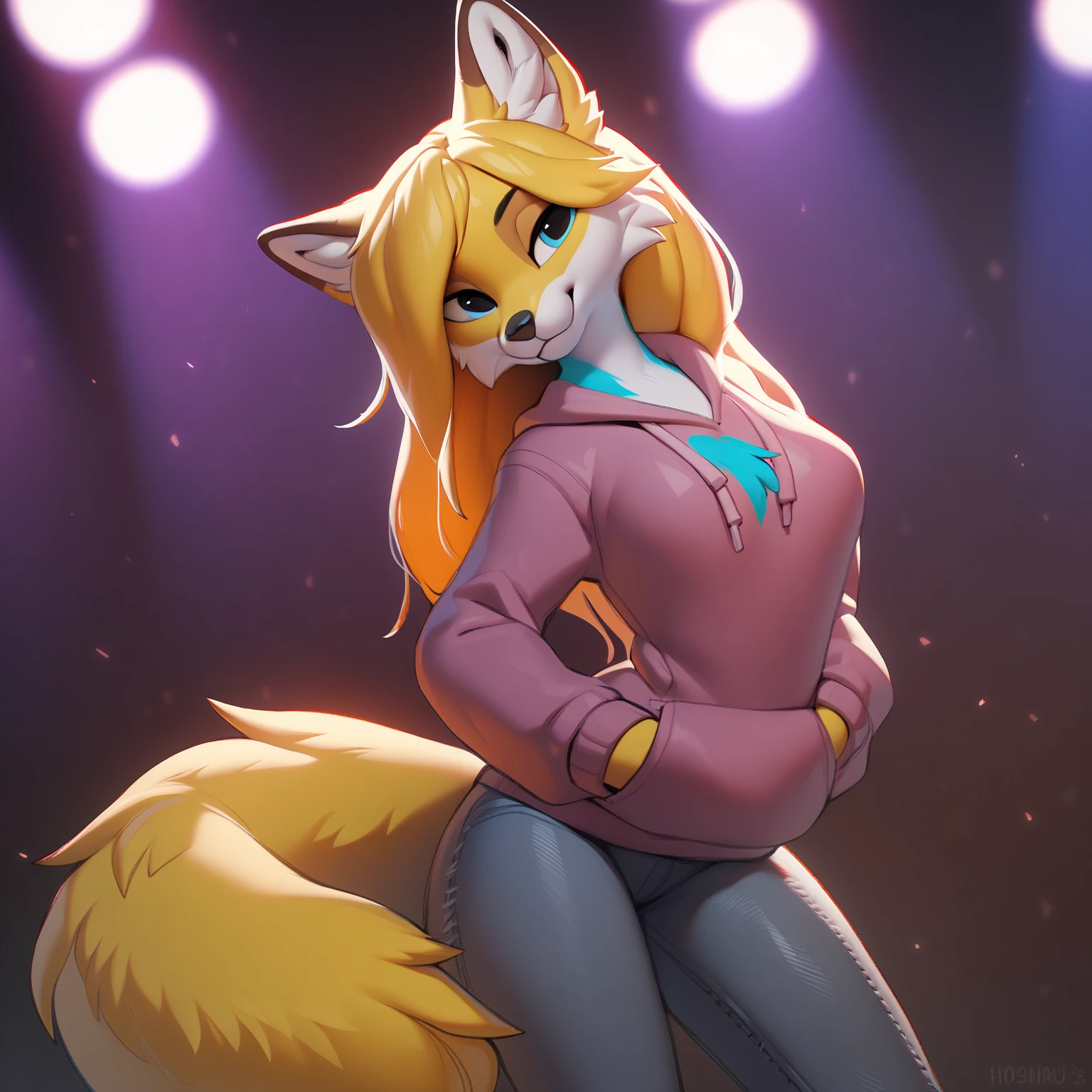 averi, fox girl, big chest, day, y, sensual, detailed, uploaded to e621, beautiful and detailed portrait of an anthropomorphic vixen ((female))) kenket, Ross Tran, ruan jia, uploaded to e621, zaush, foxovh, movie lighting, nightclub, pareon lights, smoke, back, butt, seive look