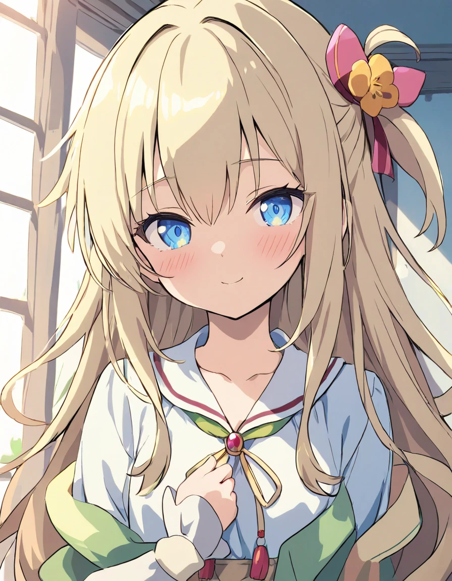 (masterpiece, best quality), 1girl, <lora:noa_himesaka_watashinitenshigamaiorita:1> noa_himesaka_watashinitenshigamaiorita, blonde_hair, blush, long_hair, bangs, :3, bow, green_eyes, closed_mouth, hair_bow, red_bow, smile, ahoge, thick_eyebrows, ponytail