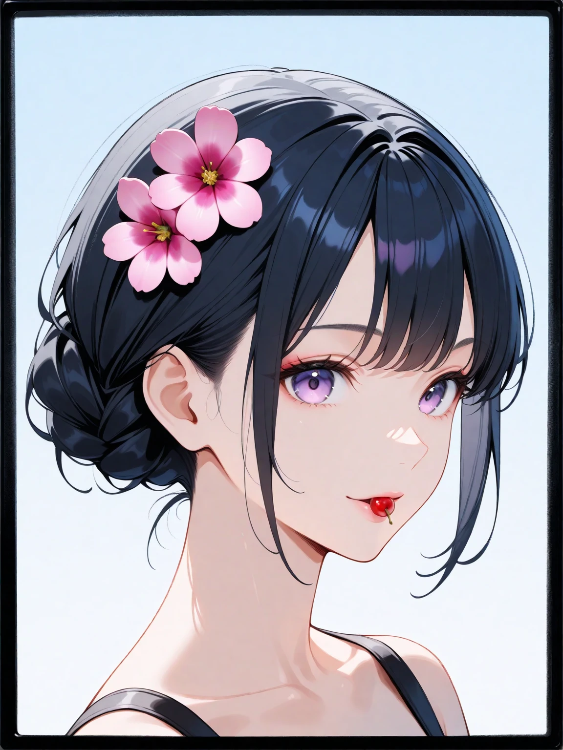 A mesmerizing surreal illustration of Shinobu Kouchou from Kimetsu No Yaiba. She has black hair, purple eyes, a butterfly hair ornament, and wears a vibrant pastel colored bikini. The background is a vintage floral-patterned wallpaper that complements the artwork's colors. The line work is precise, with delicate shading that gives the illustration a 3D quality. The artwork fuses modern illustration techniques with traditional Japanese aesthetics, resulting in a visually striking, portrait,
