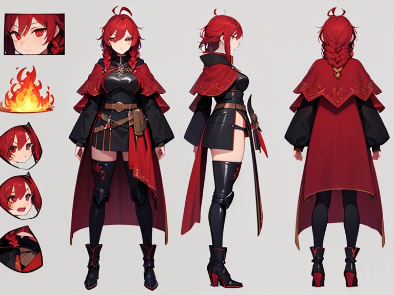 Little girl, robot horse,Type sheet, Character Sheets, Three types,full body shot,Game Character Design,((Character information)、(Chara Leaf)、Type sheet, Character Sheets, Three types,full body shot,((Character Design Sheet, same character, FRONT, Side)) video game character design, pastel shades, detailed face, Best quality, (masterpiece:1.2), illustration, absurdity,
(1 girl, solo), (beautiful detailed girl), full body shot, (come back:1.4), several views, FRONTal view, Side glance, visible from behind,
Noel the Seeker, Red hair, Blue eyes, small breasts,
green_headdress, green_jacket, grey_T-shirt, red_tie, (red_Not connected_Hips, Hips, brown_knee-high boots, brown_gloves,
