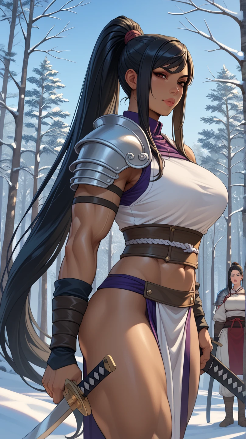(masterpiece, best quality:1.2), expressive eyes, perfect face, highres, 1girl, solo, ryu \(sf\), (female:1.5), black hair, long hair, dougi, fingerless gloves, headband, no pants, sitting, portrait, looking at the viewer,