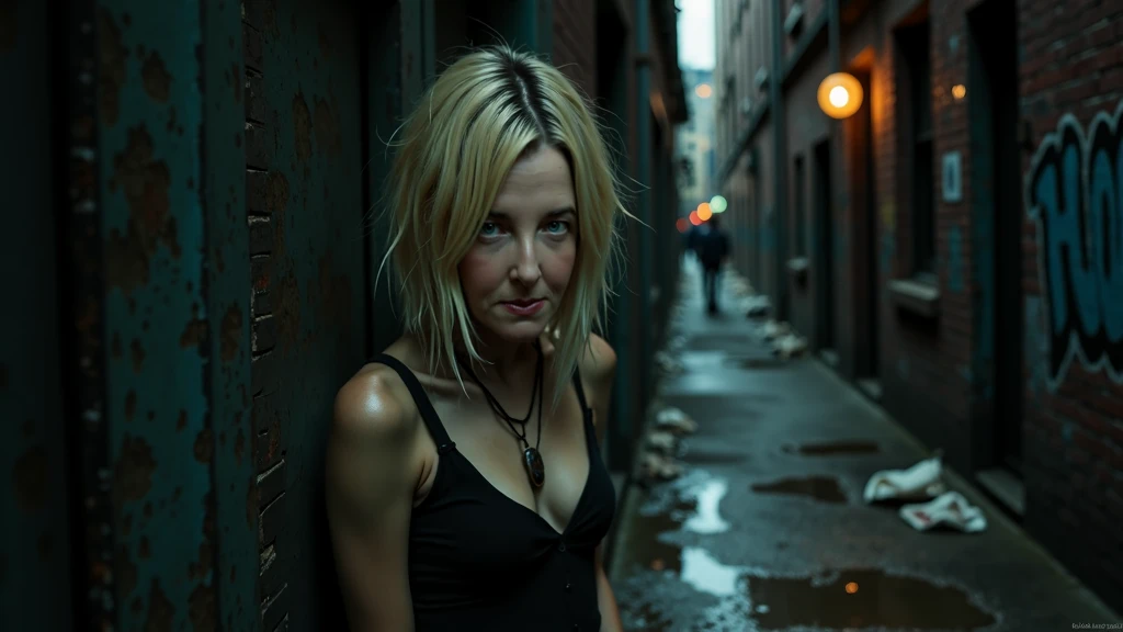 RAW photo, a photo of riki lindhome in wastelander clothes with a serious look on her face, long haircut, pale skin, slim body, background is city ruins, (high detailed skin:1.2), 8k uhd, dslr, soft lighting, high quality, film grain, Fujifilm XT3 <lora:riki lindhome v1.1:0.8>