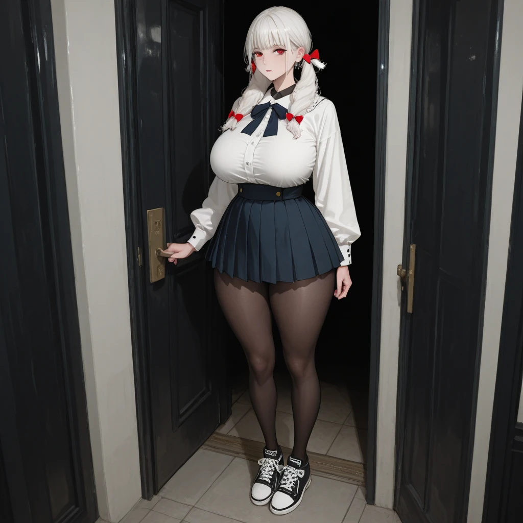 Quadratic loli white hair purple pupils white stockings