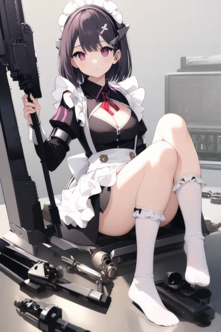 2D,girl,Small breasts,maid,stockings,Cutting a naked pussy with a knife, Bare nipples,Black Hair,ponytail,cyber punk,Light blue, cool, cool, cool