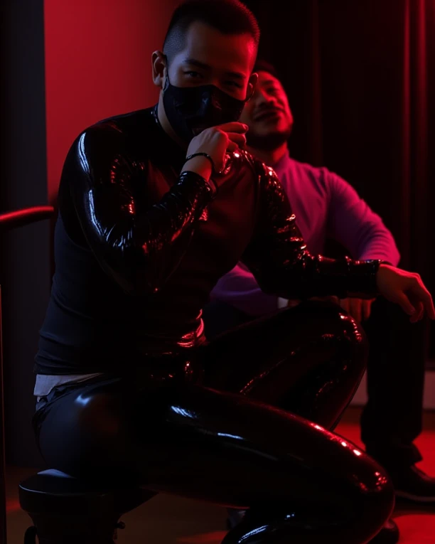 (sissy villain male, looking at viewer, empty background, human chess, black king is checkmated and will be castrated, beautiful eyes, male ballet tights, male crotch bulge, buttocks, impending castration:1.5)