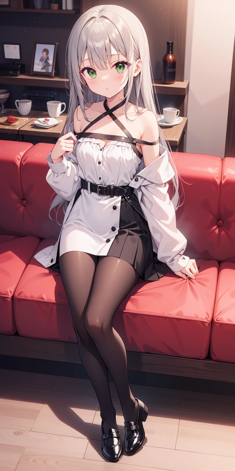 (perky chest:1.2), (pointed chest:1.2),(((Black Tunic:1.3))),(((cakes and bread in the basket),a 23yo Cute and beautiful girl,masterpiece、highest quality、Very detailed、Beautiful fine details、Detailed landscape、Braided Ponytail、Red camisole、((B cup breasts, Tank top showing underboob:1.0)), thigh strap, bangs, necktie, earrings, nail polish, fishnet pantyhose, silver hair, looking at viewer, full body, bottle, own hands together, belt, food, ring, choker, english text paper:1.2, collared shirt, blue eyes, hat,lace-up boots ,