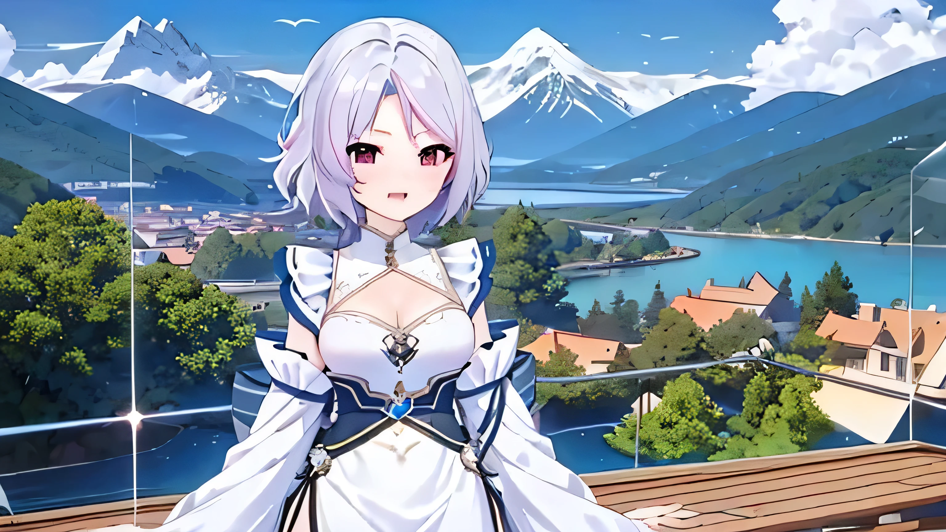 <lora:NiadajiaV5-000008:0.8>,niaqueen,1girl,short hair,grey hair,blunt bangs,gold trim high cat ears,white facial mark,yellow eyes,
black halterneck high collar,chest blue red jewel,gold trim flower print white kimono,small breasts,bare shoulders,long white wide sleeves,, Exquisite visuals, high-definition,masterpiece,best quality,Exquisite visuals,high-definition,masterpiece,best quality,18yo,Young female,Beautiful Fingers,Beautiful long legs,Beautiful body,Beautiful character design,