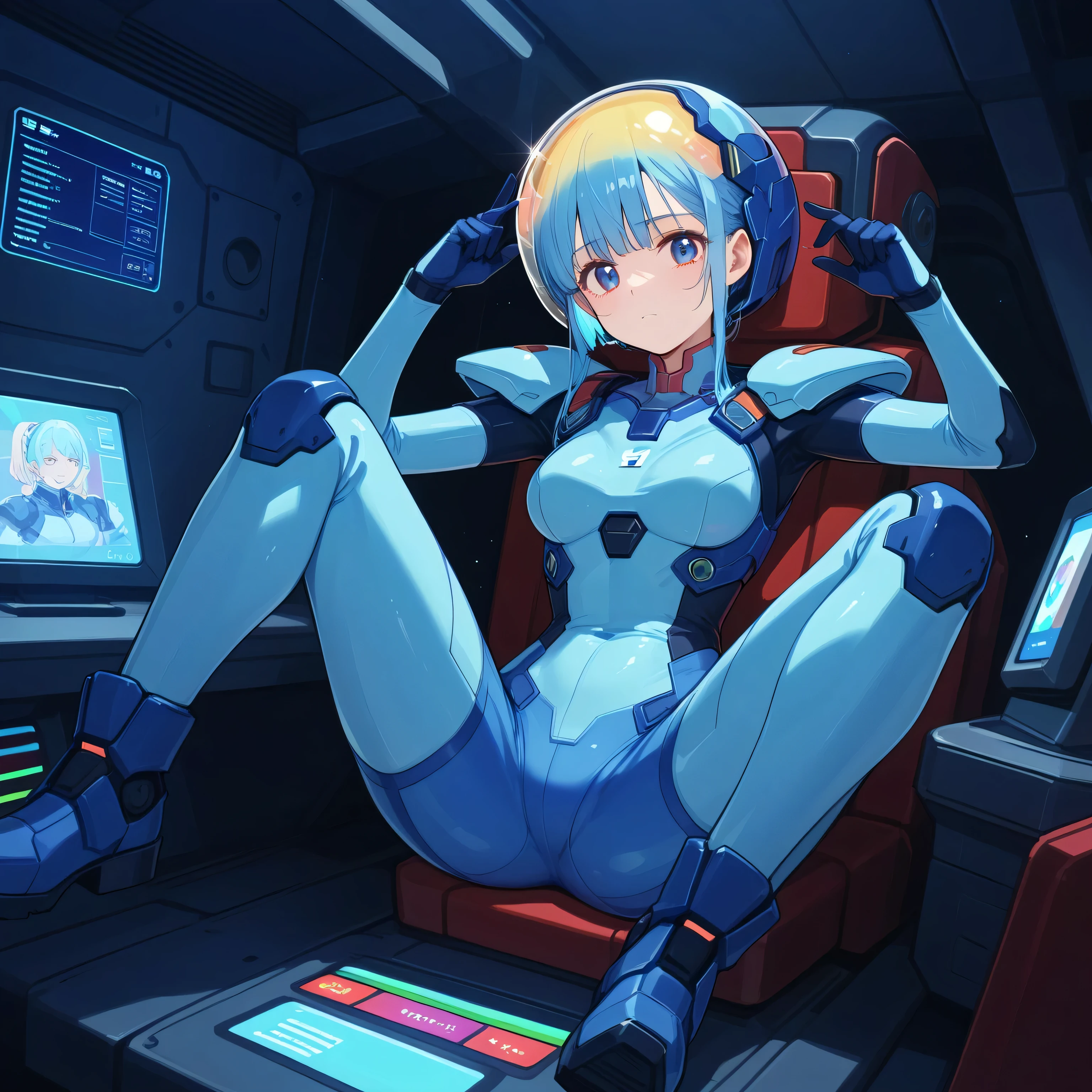 A Female robot is under construction in laboratory. get ecstasy, masterpiece, mature, android, blue eyes, full body figure, flushed cheeks, 2020s anime picture, No NSFW, whole body, barefoot, aerial orgasm, 30 years old, sweat bucket, close eyes, spread tongue, Her body is separated faraway from head. leaning over, Climax, get ecstasy, masterpiece, sweat bucket, short black hair, wearing glasses