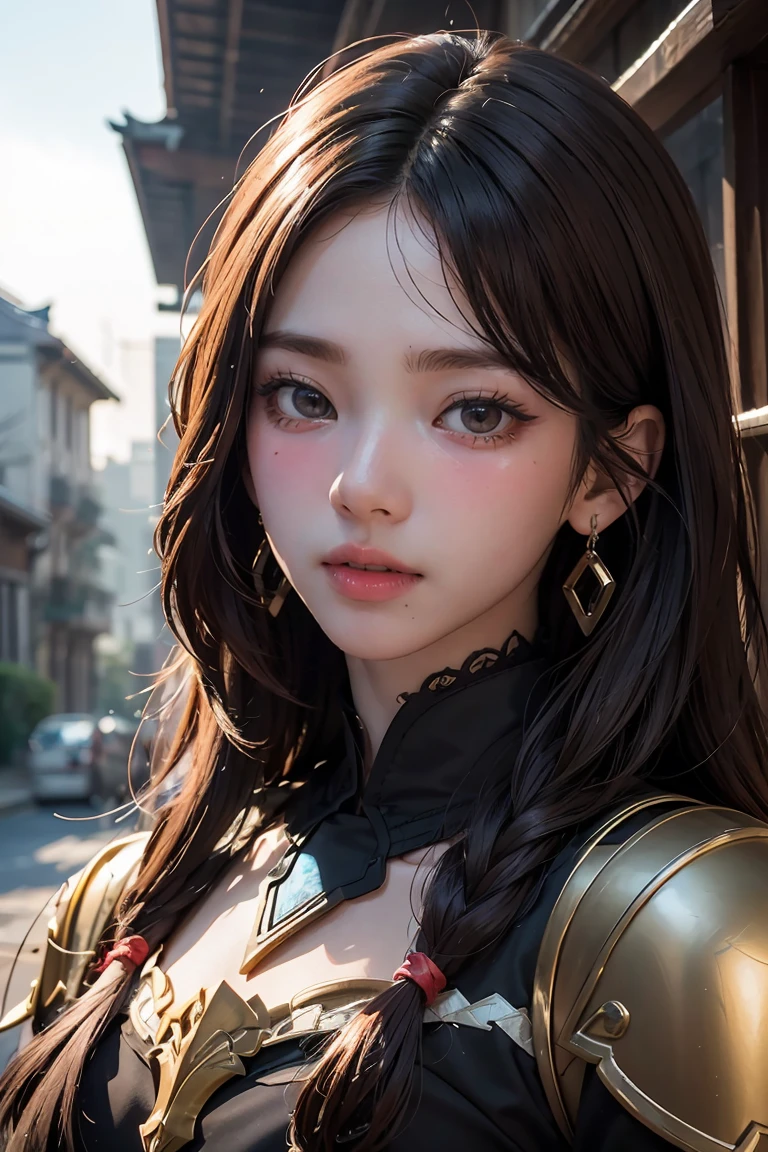 (16k gradient hair girl, short detailed hair, Blindfolded, Headband, Moles under eyes, eye closeds, Redlip, Maximalism, god light, Vignetting, bust chart, Look up to the perspective to shoot, Best quality, tmasterpiece)