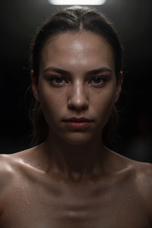 Ronda Rousey,Kale,muscled body,sweaty,hair wet,crossed arms,serious look,photorrealistic,highy detailed,hyperrealisti,4K,8k,work of art,professional photograpy,chiaroscuro lighting,dramatic lighting,cinematic lighting