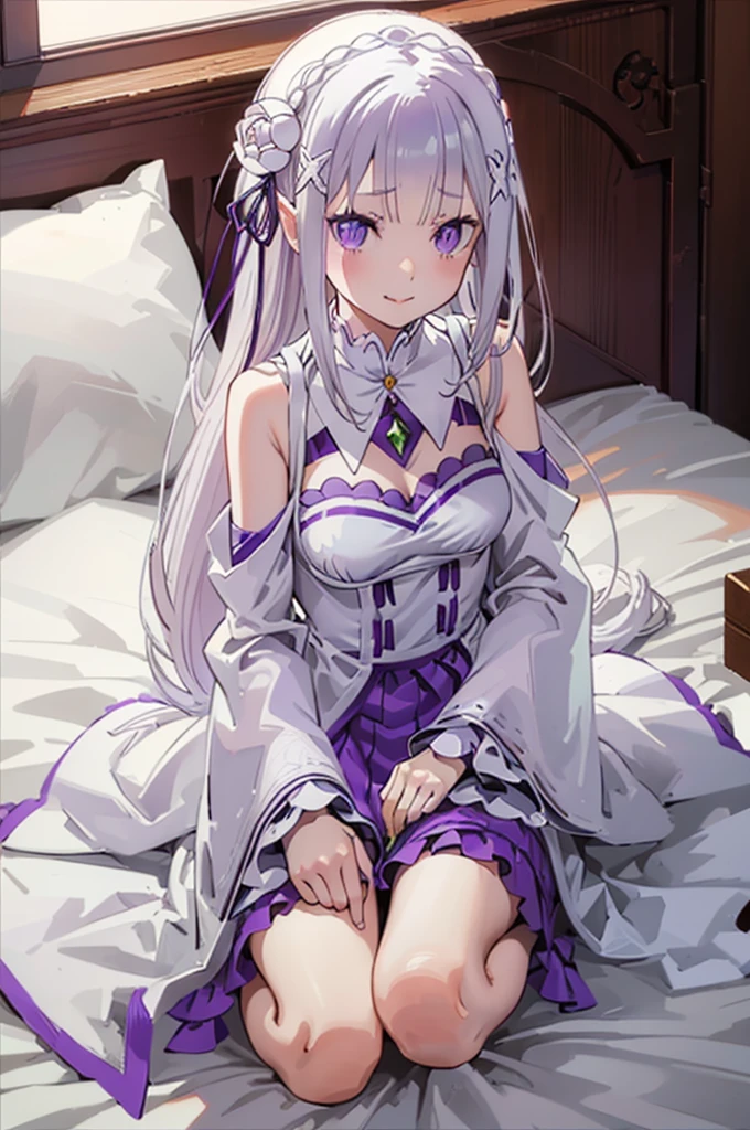 Random pose、M-shaped spread legs、Random underwear、Light silver hair、Semi-long hair、Pale purple eyes、blueの下着姿、Blushing、Random erotic poses、Bedroom、On the bed、Spread your legs、Glamorous expression、M-shaped spread legs、blueのパンティ、blue