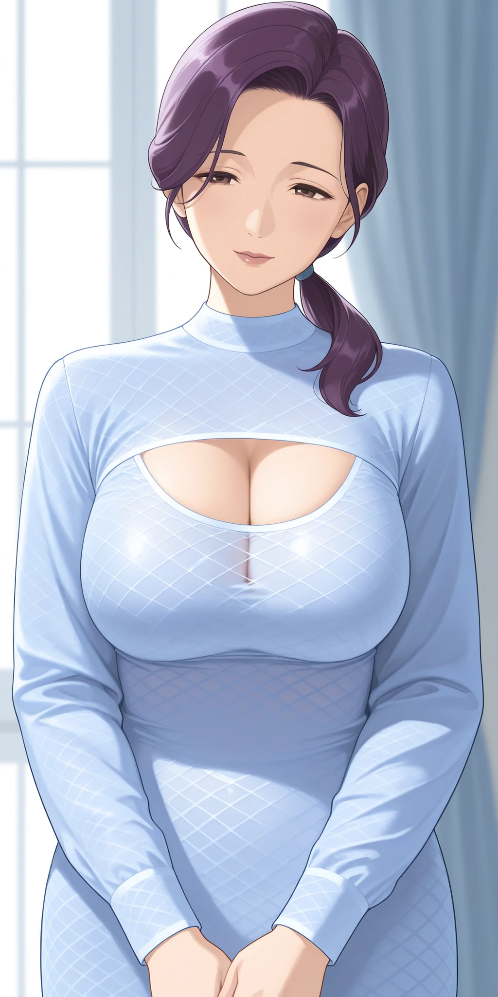 ????:1.5,masterpiece, Highest quality, Very detailed, Sparkling, Shining Light, Ray Tracing, High resolutionR, Depth of written boundary, (Perfect Face, Detailed face, Detailed eyes,Perfect hands,Perfect Fingers), 8k,High resolution,Ultra-realistic faces,Ray Tracing,Perfect lighting,Highest quality, Very detailed, Shining Eyes, (View your viewers,口を開けてsmile:1.1), ((One girl)), (Mature Woman:1.4), thick,
1 girl,alone, Upper Body,  close your eyes, smile, (lattice)、????? ???????:1.2、Transparent ???????、??????? are visible、(No sleeve:1.5)、Glasses