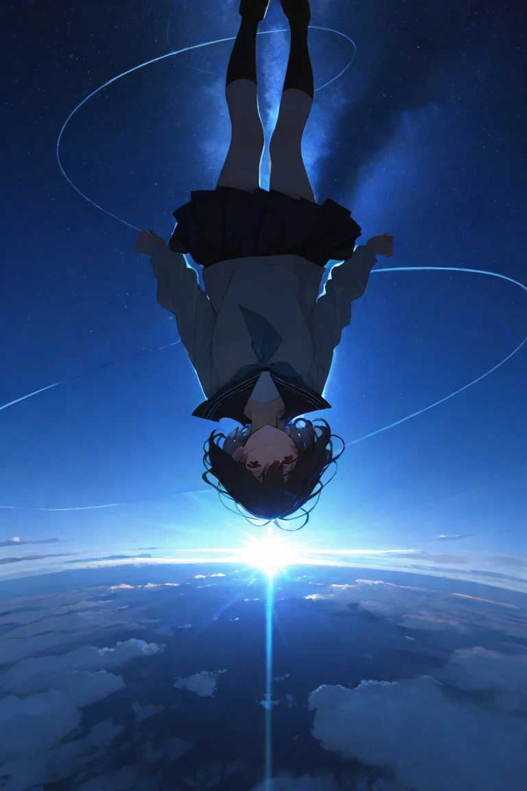 ridiculous resolution, high resolution, (masterpiece:1.4), super detailed, 1boy, seen from above, space, floating, --v 6