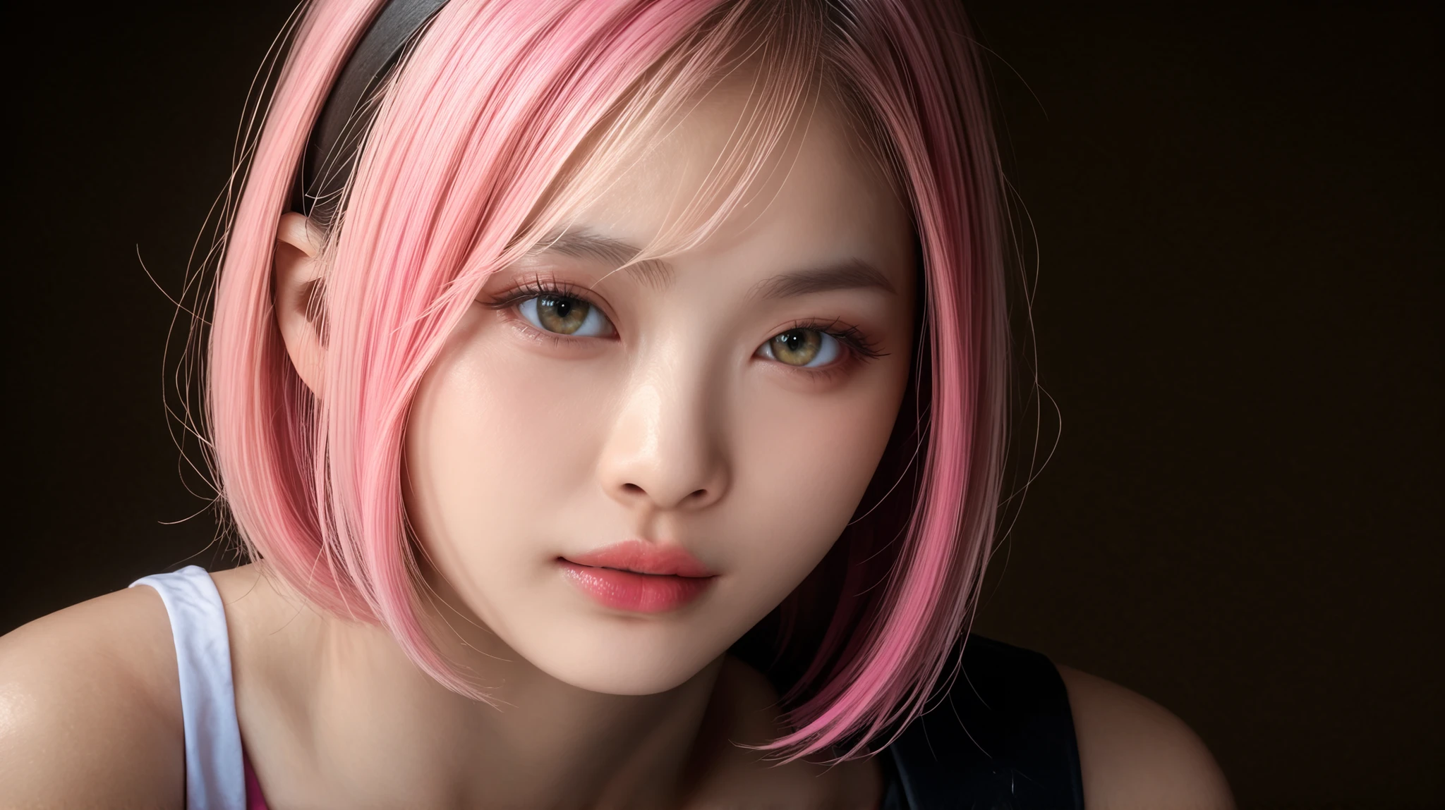 Beautiful thai 1Women, medium breasts, two-tone hair, pink hair, pinkish-white skin, hair pink colour ((realistic))