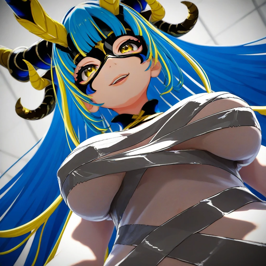 (masterpiece, highest quality, highest quality, Official Art, Beauty and aesthetics: 1.2), (1 Splatoon girl: 1.3), Golden Eyes、Very detailed, colorful, Most detailed ((Very detailed)), (Highly detailed CG illustrations), (Very delicate and beautiful), (from the front), Cinema Lights, ((1 Mechanical Girl)), single, completion, (Machine made joints: 1.2), ((Mechanical Limbs)), (Many mechanical tentacles), (Tied up), (truth), (Blood vessel attached to a tube), (Mechanical vertebrae attached to the back) ,((Thick body:1.8,Huge breasts:1.6))Tight waist、((A mechanical cervical vertebrae is attached to the neck.)), (Be hungry), (Spread your legs), (Expressionless, (Wires or cables attached to the neck: 1.2), (Wires and cables connected to the head: 1.2) (Character Focus), SF, Black background,(Mucus: 1.5)(Hidden private parts)