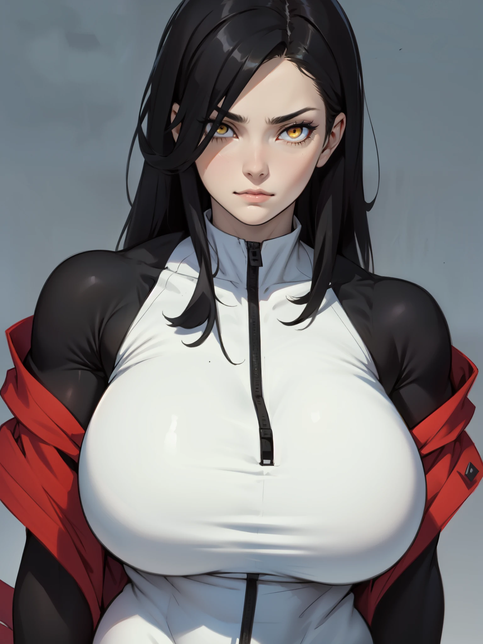 huge breasts huge breasts huge breasts muscular muscular muscular thick thick thick black hair yellow eyes pale skin female sad frown cleavage long straight hair long straight hair long straight hair long straight hair 