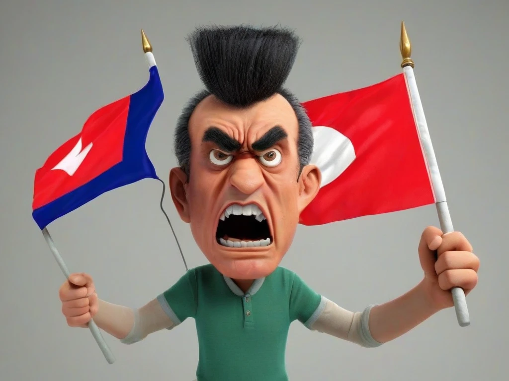 Create me a Singapore flag with El Primo head with his blue mask and big teeth from brawl stars in 3d