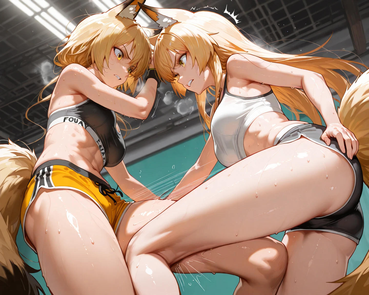 score_9, score_8_up, score_7_up, source_anime, (lying on back),from above floor,((((wrestling ring)))), ((1girl)and(1shota boy)),(height difference),hetero,(1muscular girl:1.4),(long hair),straight hair, (blonde hair), light blue eyes, (huge breasts), pale skin,shiny skin, (rolling eyes:1.4),(trembling), ((((bruises on body,many lot of excessive bruises)))),beaten, ((She wears (yellow leotard armor ,black pantyhose)), cum in pussy,(cum on clothes:1.4), cum on breasts,cum on body,cum facial, bukkake, cum in mouth,cum on hair,(excessive cum), (1shota boys,short stature:1.4),((shota boy win, smug)), small penis, fellatio, (((irrumatio))), sobbing, ((((head back,look up reverse_fellatio,irrumatio from head)))),((((rape,veiny penis,vaginal penis,missionary sex, fellatio,deepthroat,motion lines,^^^,exccesive cum)))), open mouth,penis in mouth, irrumatio,swallowing penis,clothed sex,