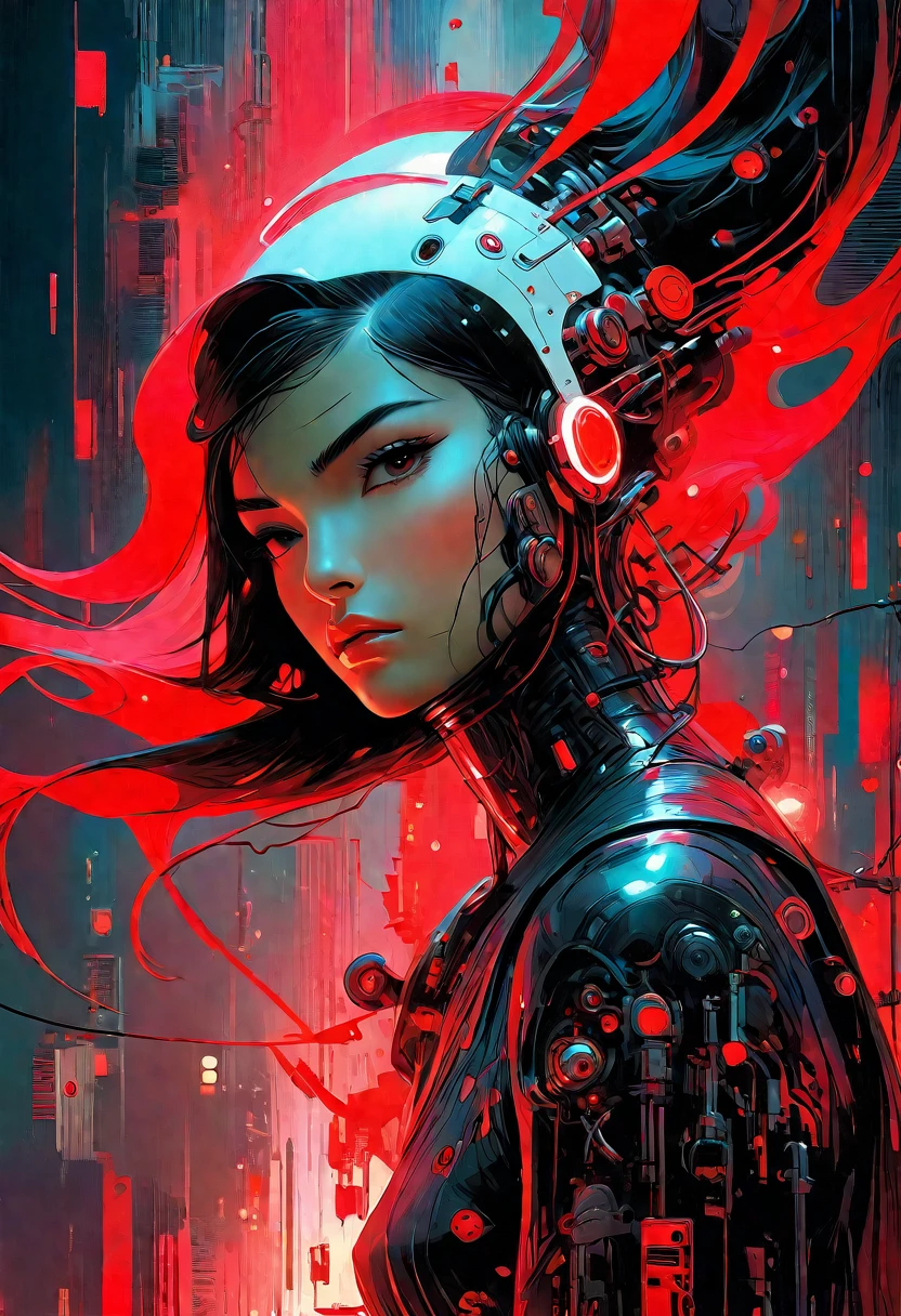 1 girl, cyborg,
dark fantasy, Red Turtleneck Mechanical Arms, detailed hands shadows, dramatic lighting,
Tom Bagshaw Roger Dean