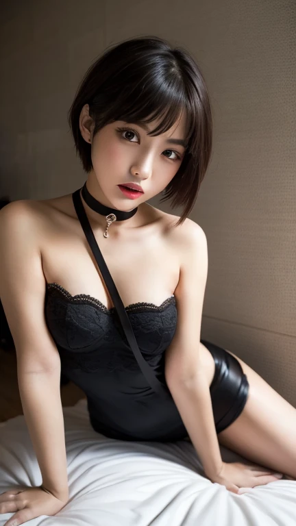 (best quality, masterpiece:1.3), (actual, photo actual:1.3), ultra high resolution, ultra high definition, Extremely detailed CG unified 8k wallpaper, (actual skin, Delicate skin), (perfect anatomy), (official art, Beautiful and beautiful), (generous smile:1.3), (seductive face:1.3), (korean woman:1.3), alone, depth of field, nightclub,(big breasts:1.1),(medium full shot:1.5),(mesh daily outfits:1.3), (curvy hips:1.1), (collar), (naturally look at camera:1.3), (blunt bangs:1.5), (stockings)