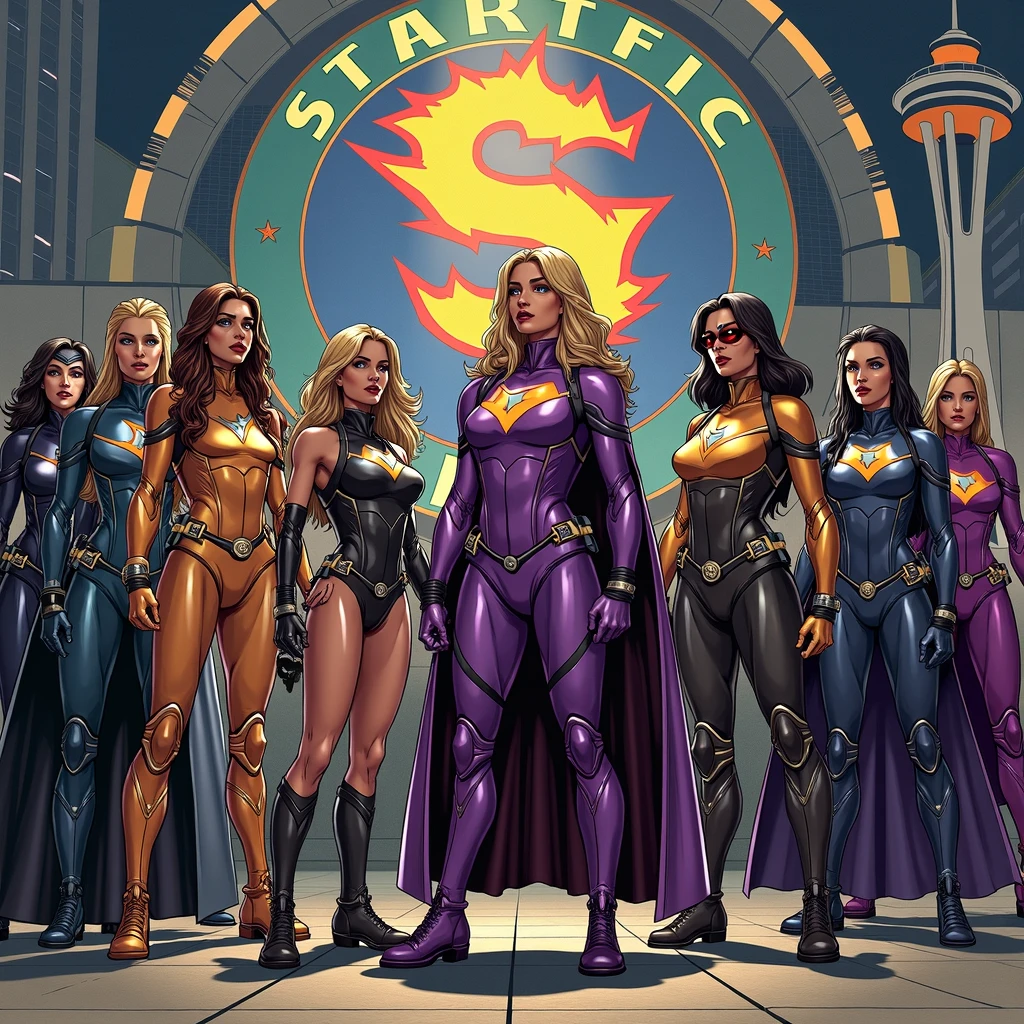 Science fiction comic book style, The lines are intricate,The color is naturally dull,Delicate and neat,A group of sexy female storm warriors with perfect bodies surround the aliens,Talk and laugh in the bar
