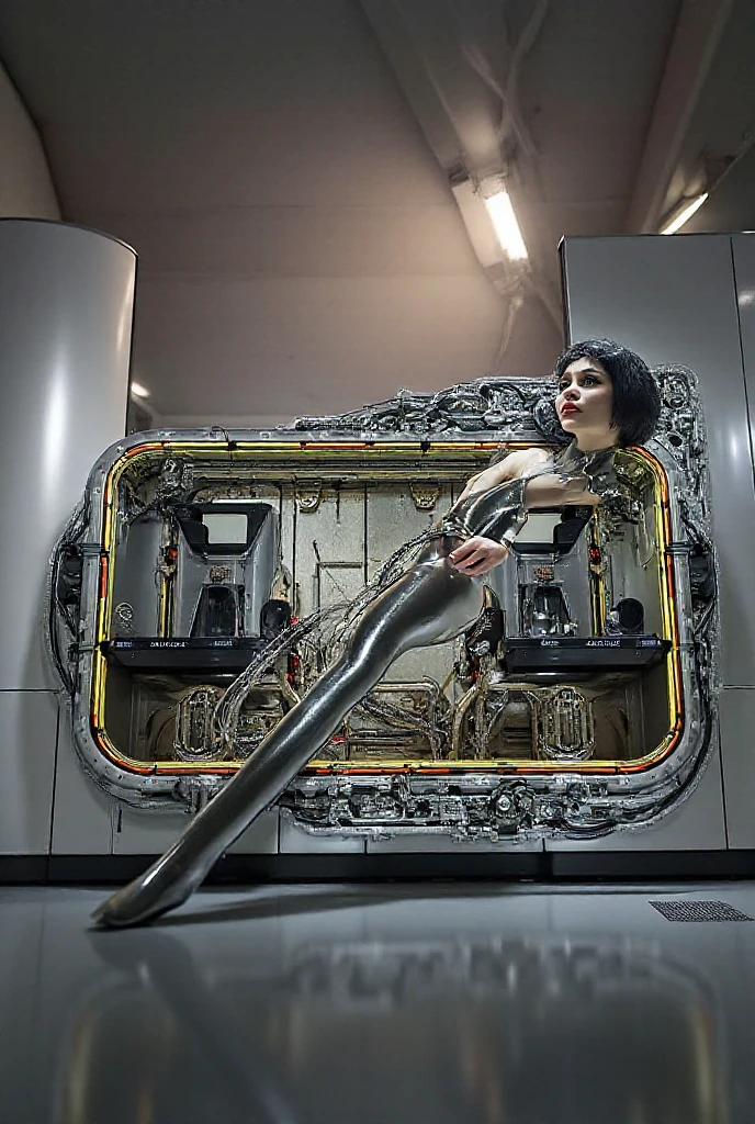 Woman naked on the surgical table in futuristc white room on spaccraft, robotic, ((mechanicall arms touching her naked body)), ((robotic arms touch her naked body, examine her naked body)), substance on her body, ((many wide robotic arms explore her naked body, grab her breasts and hands, and penetrate her)), Highly Detailed Face and Skin Texture, ((white skin)) big green eyes, juicy lips, bimbo lips, big puffy breast, Small niples, mikro niples piercing, white skin, wet body, ((afro curly Black hair)), sweaty, Black curly hair, wet hair, pale skin, Detailed Perfect Eyes, Double Eyelids, cyberpunk gold metal jewelry BDSM, ((jewelry piercing)), full naked, metal jewelry mesh on naked body, naked ,metal jewelry in between the legs, piercing in gold jewelry, wet skin, she is naked. Photos, Reality, 8k, (robotic arms touching her body), , robotic arms touching, (robotic silk arms grabbing her breasts), arms touching pubis, multiple robotic arms, crowds of robotic arms, masterpieces, top quality, very detailed, molesters, masterpiece、highest quality、cinema、(Detailed both eyes)、(cute woman、bangs:1.3)、23 years old、 girls、elegant、black hair、(auraroid photo:1.4)、(Kneeling:1.1)、Poland、lingerie