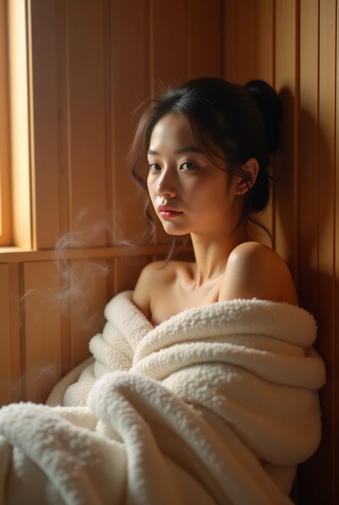ulzzang -6500-v1.1, (Raw foto:1.2), (Photorealsitic:1.4), a beautiful detailed girl, extremely detailed eye and face, beatiful detailed eyes, Ridiculous, unbelievable Ridiculous, huge filesize, ultra-detailliert, hight resolution, ighly detailed, top-quality, masterpiece, Kemomimi, ((bury your face in a towel)), (((After taking a bath, Wrapping a towel around your body))), ((Wet hair)), illustratio, ighly detailed, nffsw, unification, 8k wallpaper, astonishing, finely detail, masterpiece, top-quality, Highly detailed ticker uniform 8K wallpaper, face lights、Cinematographic lighting、1girl in、sixteen years old、(witheout panties)、((dynamicposes)))、(camel's toe)、(half)、(Crooked knees and legs sitting))