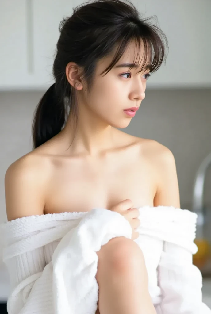 (((Highest quality,Very detailed,masterpiece,Very detailed))) ,(((crawl:1.5))),((Bend your knees)),Loose breasts,See-through,camisole,one piece,barefoot,One Girl,Realistic,Bedroom、Looks sleepy