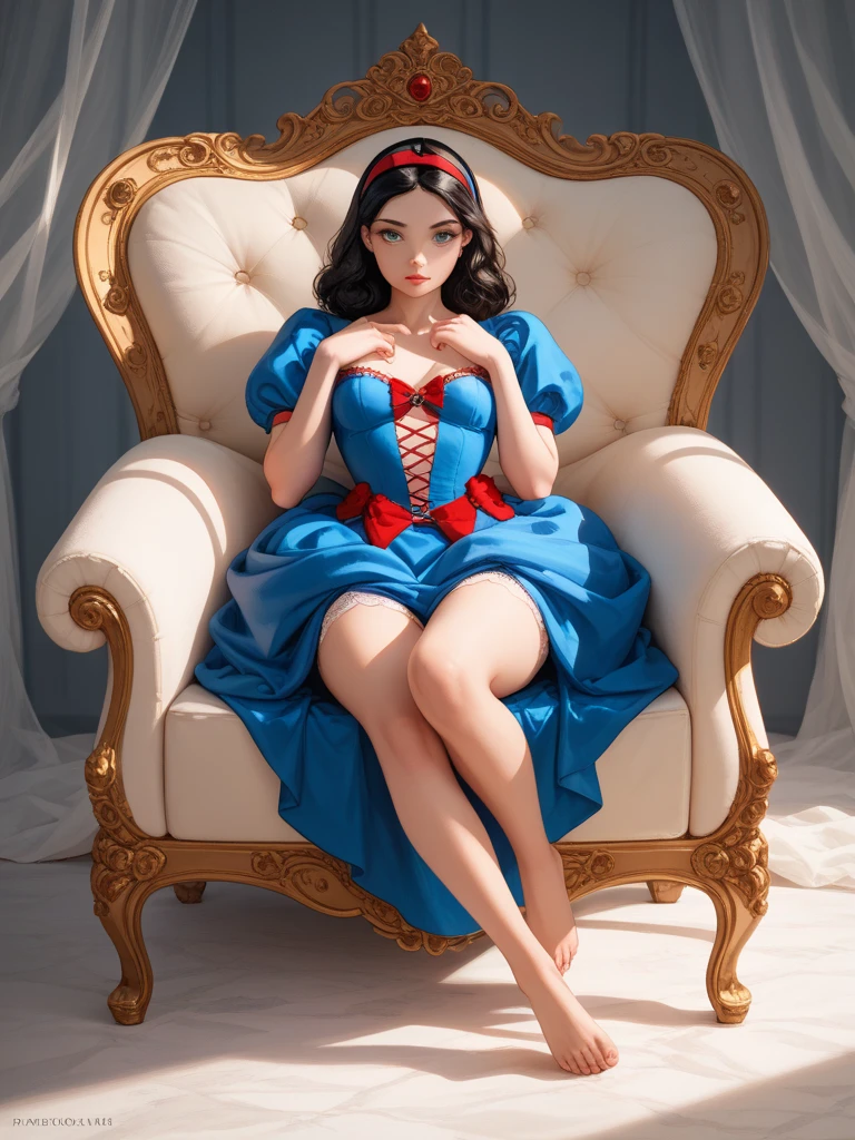 ((Full-length photo, standing, on the ground)) ((Full-length photo, standing, feet on the ground)) ballet shoes, Clear, detailed eyes, a girl, Disney's cute snow White, with long wavy hair standing up, bra and panties, sexy, beautiful girl, innocent, cleavage, low-cut tops, alone, light eyes, seductive, silk, smiling, black lingerie, sensuality, very big discount, seductive lady, League of Love, BDSM, Anna from the movie "Frozen " by Disney. tied up, inside a palace made of stone. (Tied with jute rope:2), (tied with lots of rope, ankles tied, legs tied, breasts tied, crotch rope:1,5). Otm gag. O