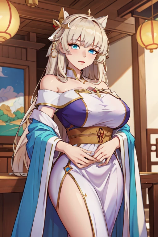 （（Line drawings are colored））A woman with white hair，Purple eye，，（Restore eye detail 1.3）There are citrine ornaments on the forehead，brown clothes，There are on the chest，Bare legged，White complexion，It is decorated with beautiful figure paintings，artwork of a，Epic and beautiful character art，Stunning character art，Guvitz at the Pixiv Art Station，photographrealistic，8K，Very detailed pores，