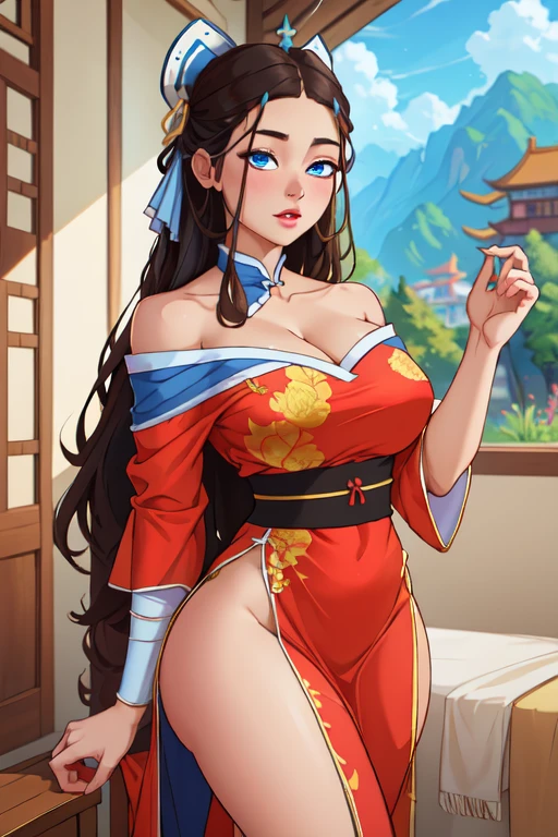 Izayoi Seishin artstyle, (score_9, score_8_up, score_7_up), (best quality, masterpiece),perfect anatomy,(aesthetic,very aesthetic),official style, (ultra-high resolution), Masterpiece, raw, beautiful art, professional artist, 8k, art style by sciamano240, very detailed face, very detailed hair, perfectly drawn body, beautiful face, Beidou genshim inpact style, 8k, hdr, ureal engine, ultra quality, big breasts sitting, beidou clothes, long breasts,detailed realistic, brown hair, full body, long ponytail, belly exposed big breasts red eyes clothed female female fiseductive seductive body seductive eyes