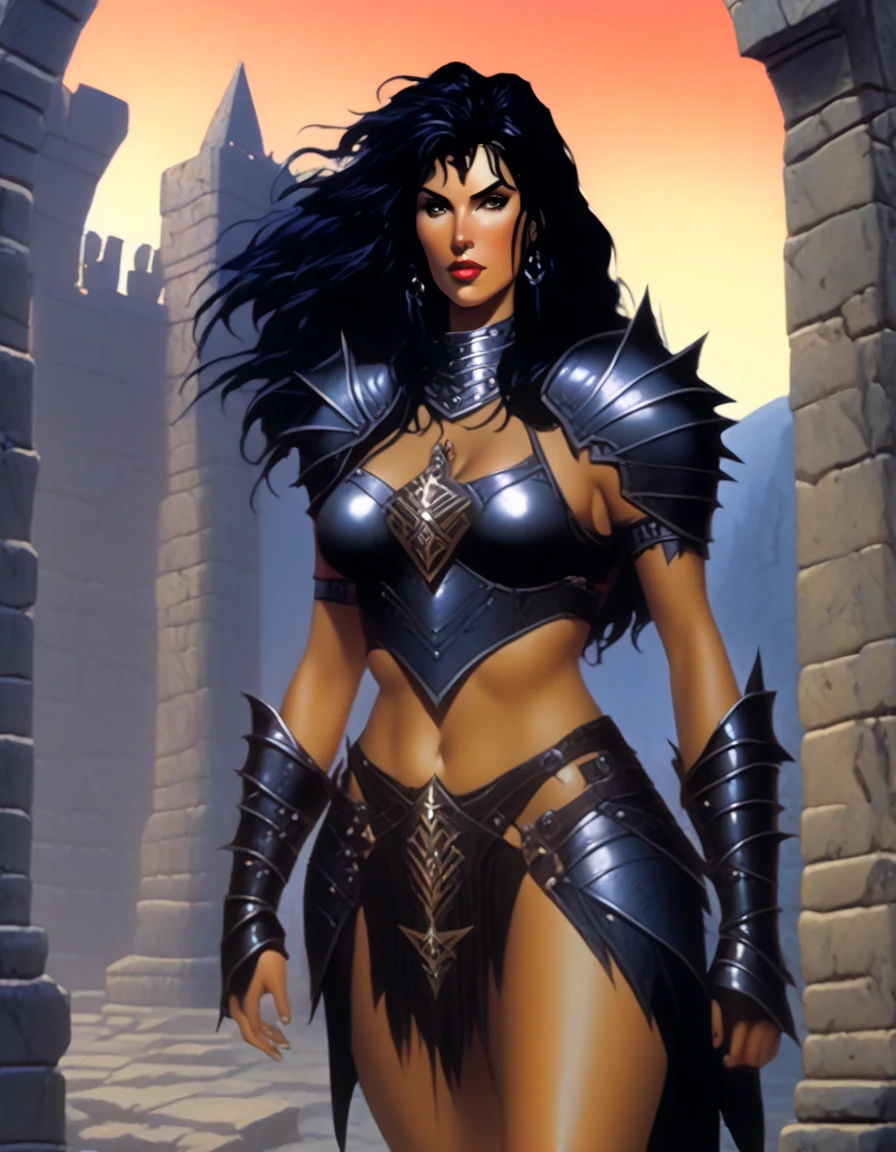 (masterpiece, top quality, best quality, official art, beautiful and aesthetic:1.2), (1girl:1.3), ((Sharp facial features, sharp features, hawkish features)), ((big hair, long elf ears, long black hair)), (((pale purple skin, pale blue skin, blue skin, purple skin))), big tiddy dark elf girl, extremely detailed, portrait, looking at viewer, solo, (full body:0.6), detailed background, full-body shot, (cold night mountain theme:1.1), dark elf war dancer, (spiky winged helmet), charlatan, smirk, mysterious, swaying in mountains, skimpy attire, revealing gladiatrix costume, ebony metal, gold filigree, gold bikini, circlet, metal bikini, long boots, dual knives, blood red fabric, pelvic curtain, loincloth, black leather, ((((gigantic breasts, cleavage, skindentation, long legs, pelvic curtain)))), cute belly button, toned tummy, slim waist, slim hips, long legs, medieval (mountain exterior:1.1) background, dark mysterious lighting, shadows, magical atmosphere, dutch angle